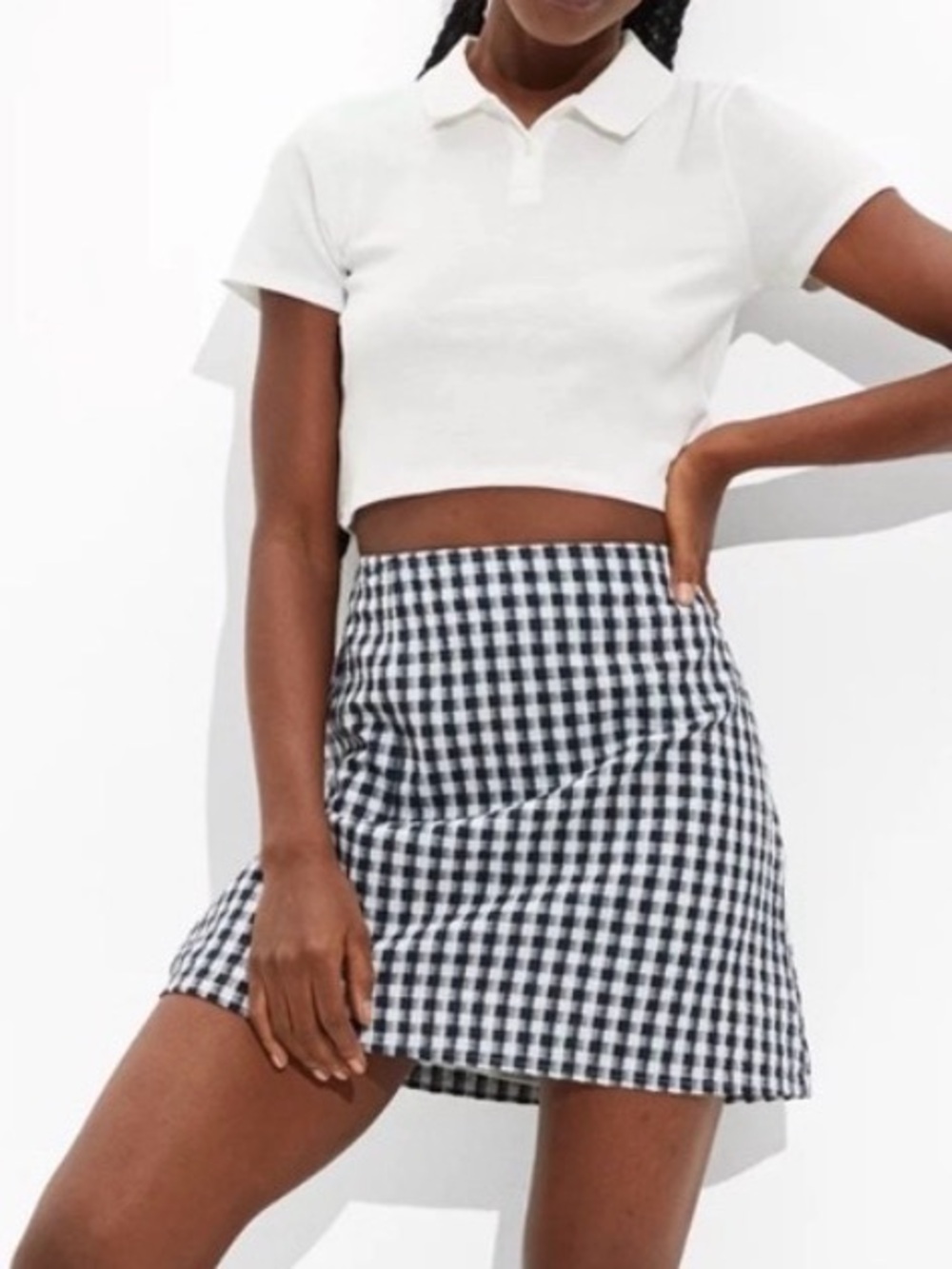 American Eagle Blue White Gingham Mini Skirt High Rise A-Line Size M